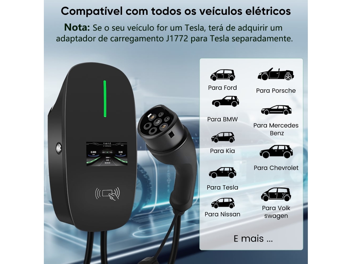 Cargador De Pared Para Vehículos Eléctricos De 7 Kw Y 32 A – 6 Metros, Nivel 2, Wifi + App + Rfid – Compatible Con Todos Los Vehículos Eléctricos