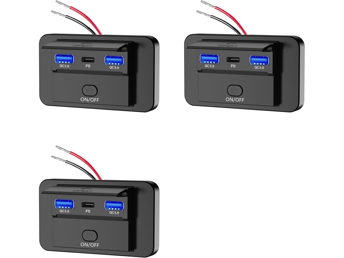 3 Paneles Cargadores De Pared De 66 W Y 12 V Con Toma De Corriente Usb Qc3.0 Y Pd3.0 Para Coche Y Autobús.
