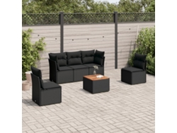 Conjunto de sofá de jardín de 6 piezas con cojines, mimbre sintético negro, DKD Home Decor