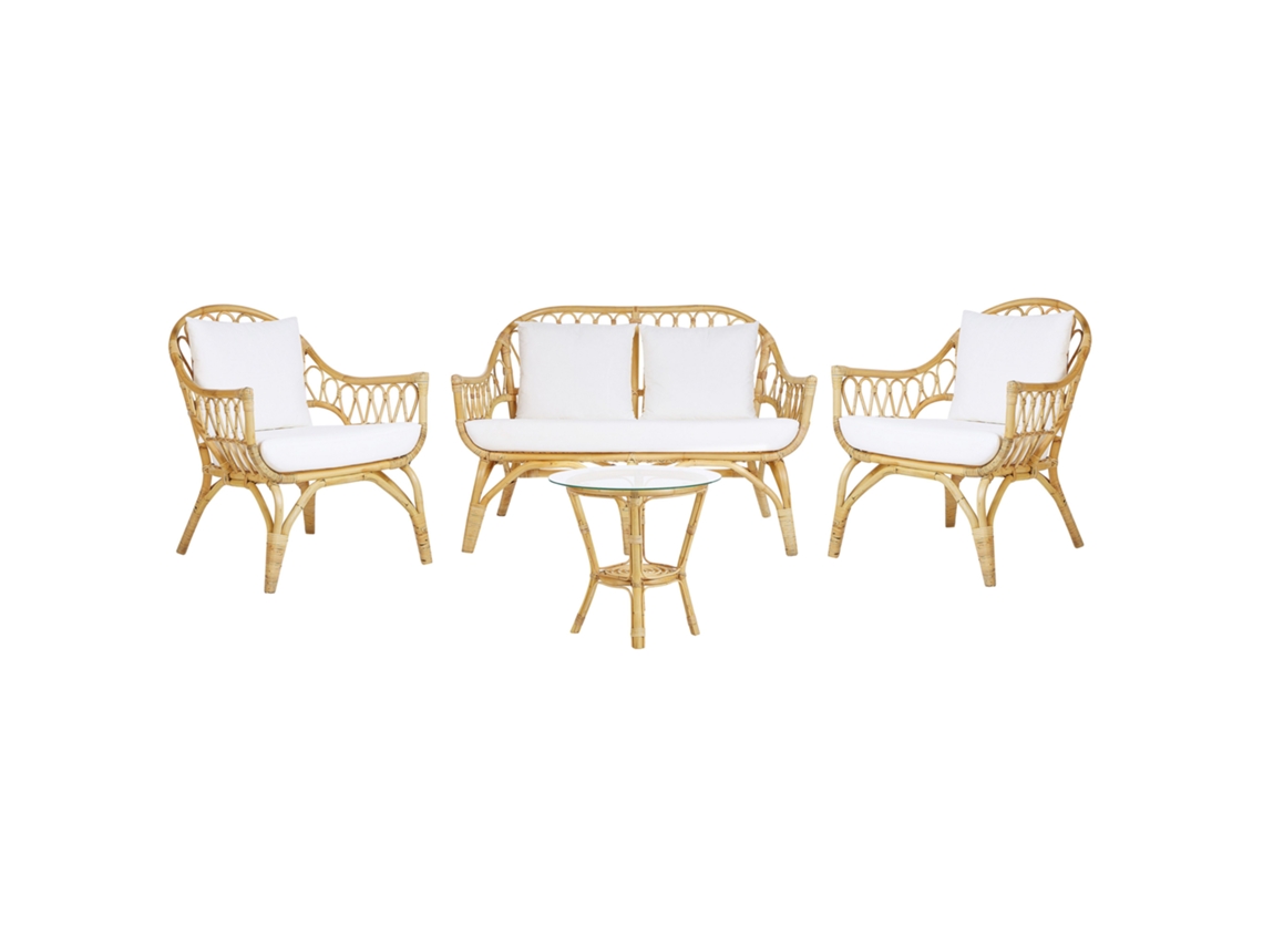 Conjunto de jardín 4 plazas de ratán blanco crema/natural BELIANI Sibari