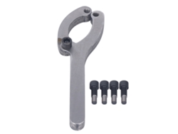 Llave para tuercas de unión de acero aleado, diseño delgado y ajustable.