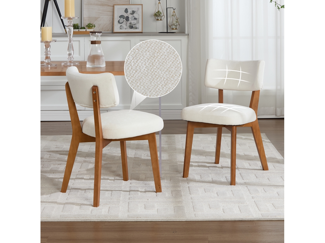 Silla De Comedor 2 Unidades - Estilo Moderno Mid-century, Asiento Acolchado De Tela, Patas De Madera Maciza - Beige
