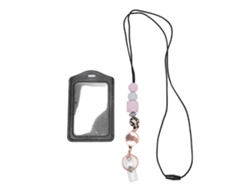 Cordón Con Perlas De Silicona Retráctil Con Porta Carné Transparente Para Estudiantes Y Trabajadores De Oficina Morado E