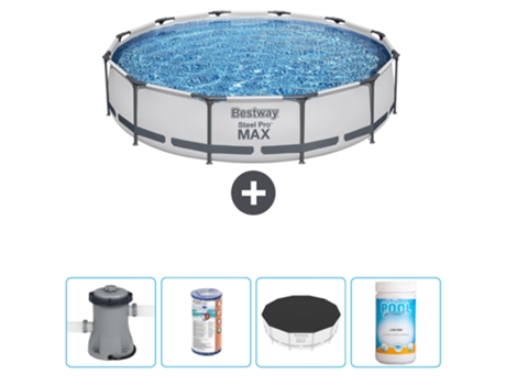 Piscina BESTWAY Round Steel Pro MAX - 366 x 76 cm - Gris - Bomba incluida Filtrar - Cubrir - Cloro