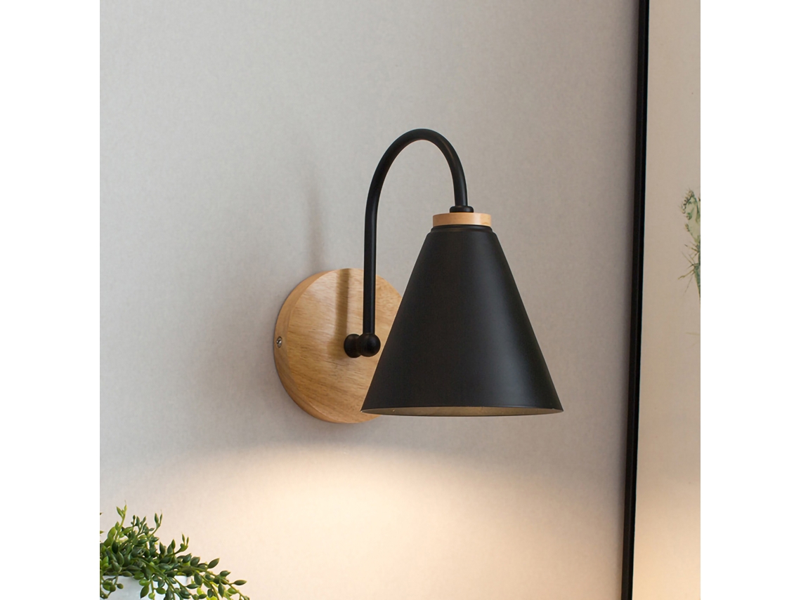 Lampadário De Parede Curvo Simples Antirrust Ferro Madeira Para Sala Corredor Quarto Sem Fonte De Luz Preto