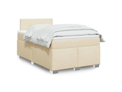 Cama Box Spring Con Colchón Tela Color Crema 120x200 Cm