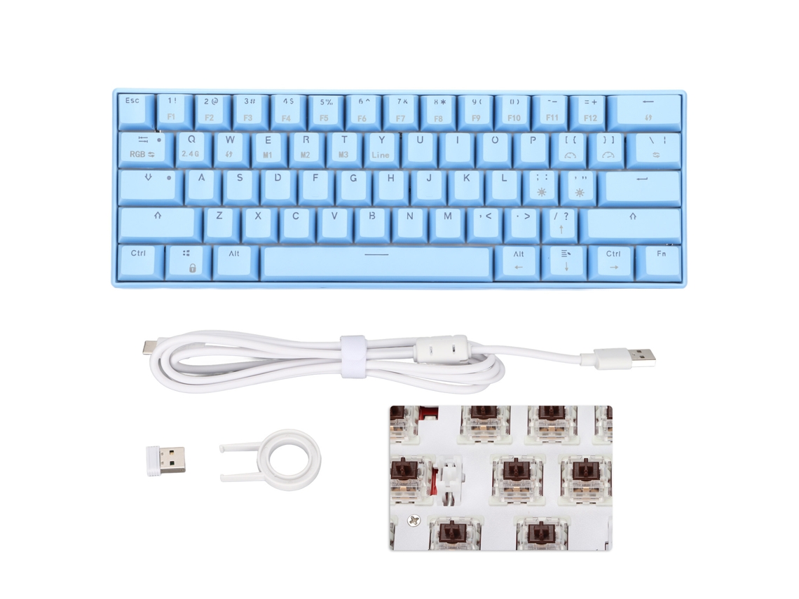 Teclado mecánico Readson de 61 teclas RGB, 3 modos, inalámbrico, compacto, ergonómico, amplia compatibilidad para juegos.