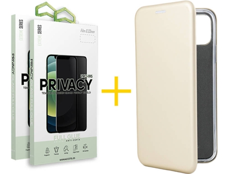 Kit Funda + Protector de Pantalla Apple iPhone 12 / 12 Pro SKYHE Flip Cover 0791 Dorado