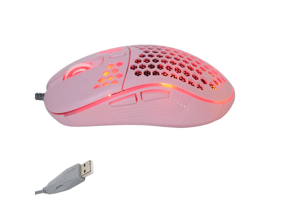 Mouse Gamer Com Fio Rgb Ajustável 4 Dpi (1200-7200) Design Oco Rosa Para Notebook E Desktop