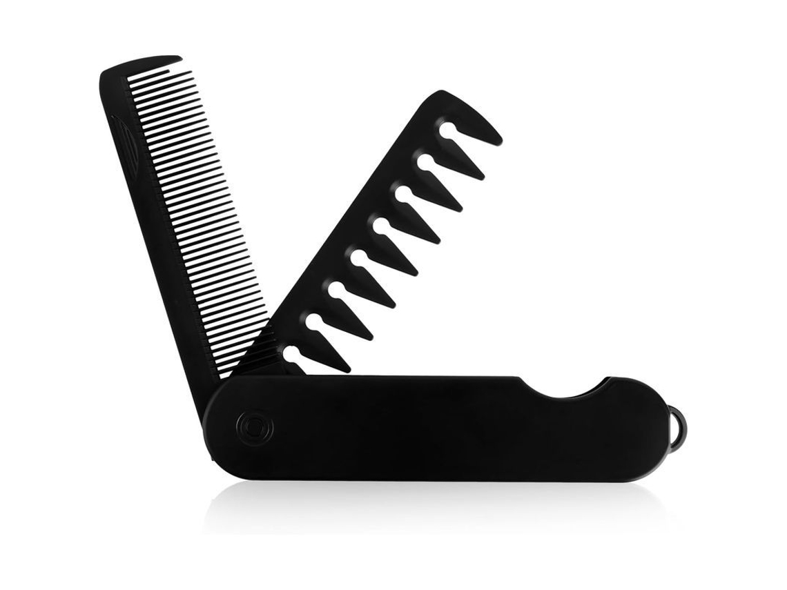 Peine De Bolsillo Plegable 2 En 1 Para Hombre, Peine De Viaje Con Dientes Finos Y Anchos Para Barba Y Bigote.