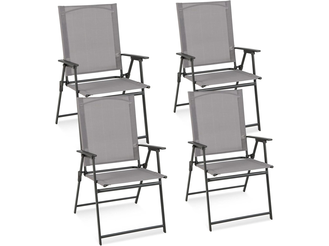 4 Sillas Terraza Exterior, Silla de Jardín Plegable con Respaldo Alto, 62 x 58 x 89 cm, Sillas Plegables Texteline, Carga 150kg COSTWAY