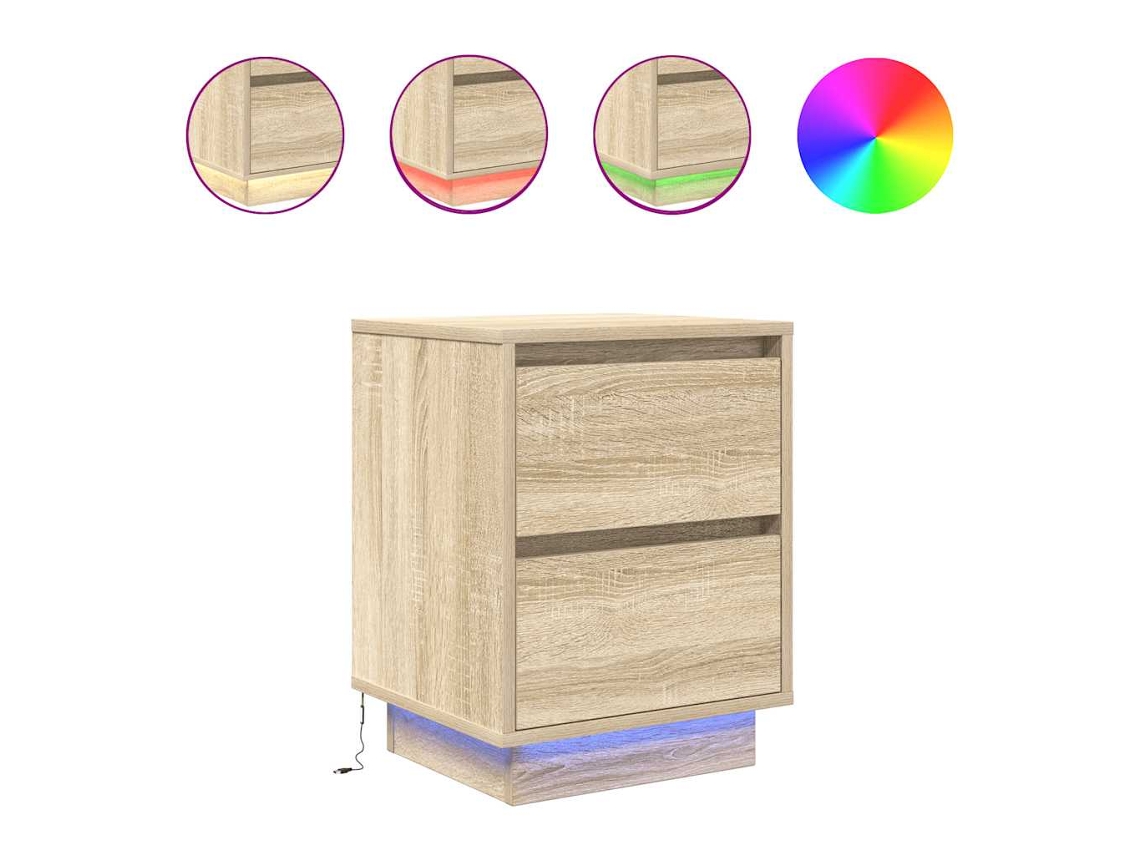 Maison Exclusive - Mesillas De Noche Con Luces Led 2 Uds Roble Sonoma 38x34x50 Cm