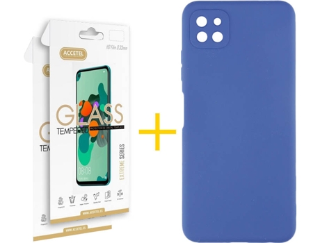 Funda y Protector de Vidrio 2 x Samsung Galaxy A22 5G ACCETEL Silicona Líquida Azul