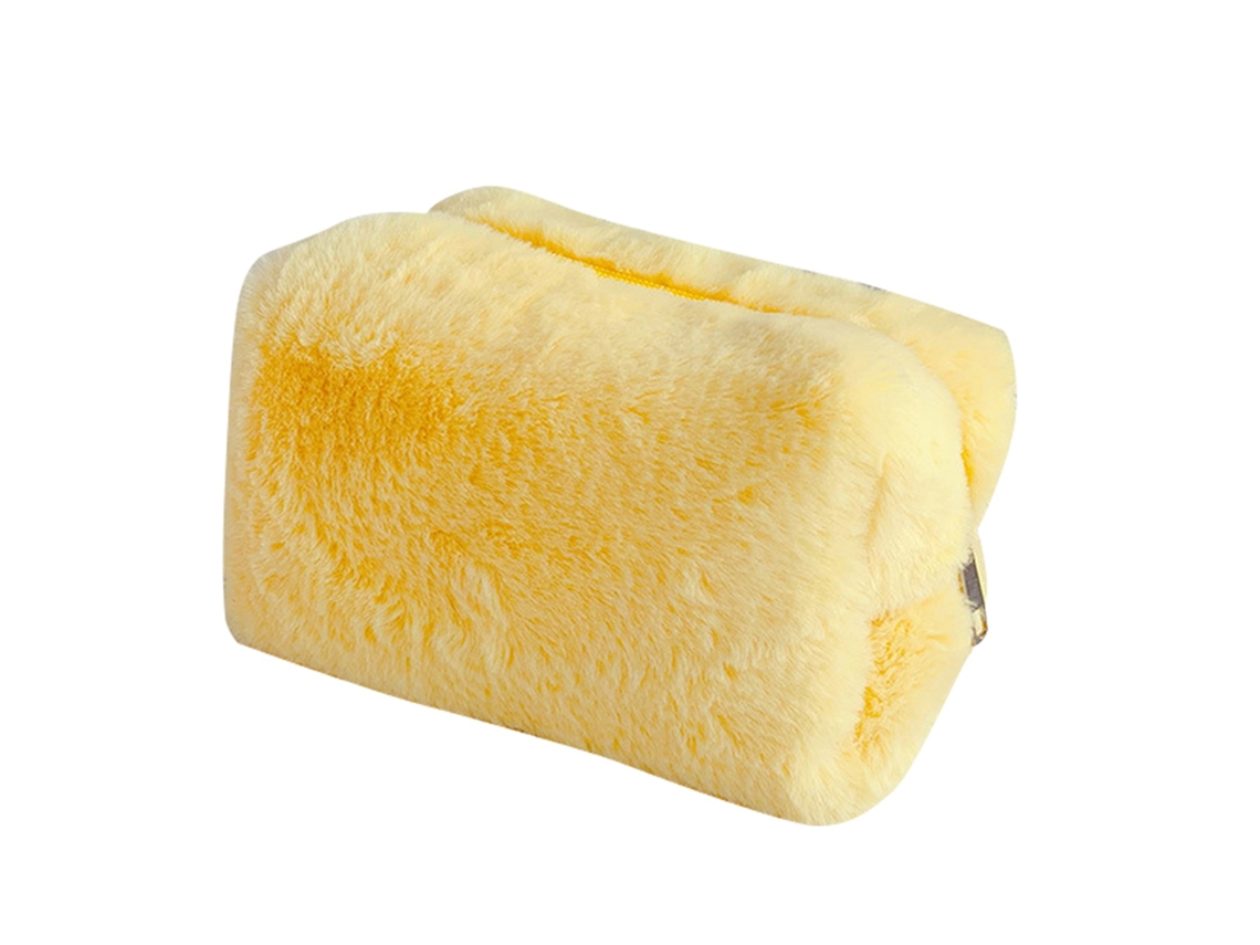 Bolsa De Maquillaje De Pelo Suave Lindo Bolsa Fluffy Portátil Para Niñas Color Amarillo Brillante