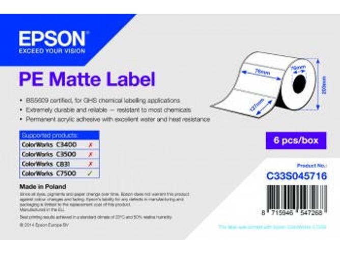 Etiqueta de impresión EPSON PE Matte 76mmx127mm, 960