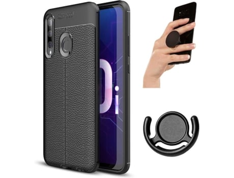 Carcasa, Popsocket y Soporte Huawei P Smart 2019 Rugged Leather (Negro)