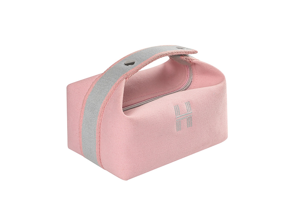 Neceser de lona impermeable portátil para maquillaje, ideal para viajes.