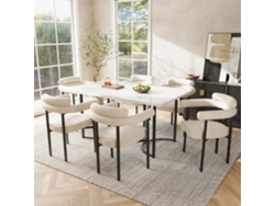 Conjunto Comedor 7 Piezas - Mesa Patas Metálicas Y 6 Sillas Gamuza Beige