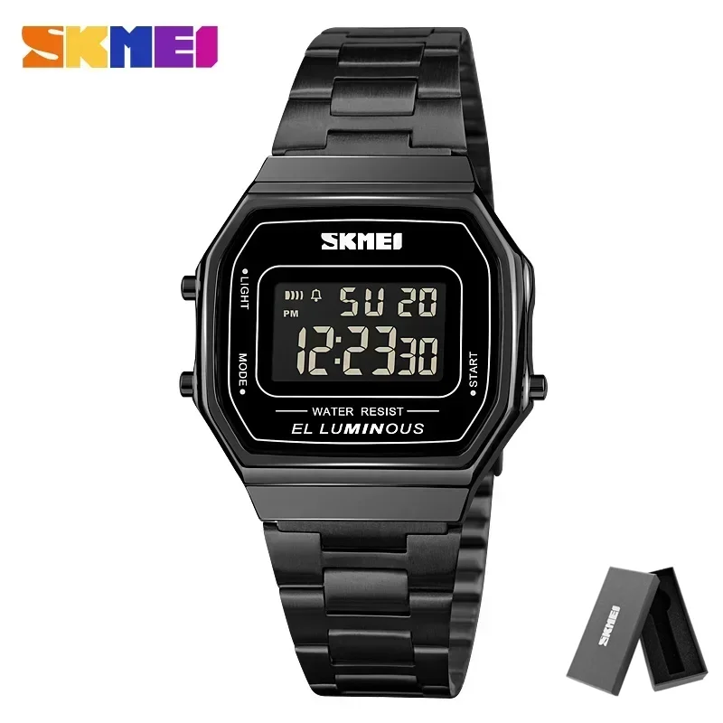 Reloj Digital Led Negro, Reloj De Pulsera Casual Y Sencillo Para Hombre, Correa De Acero Inoxidable.