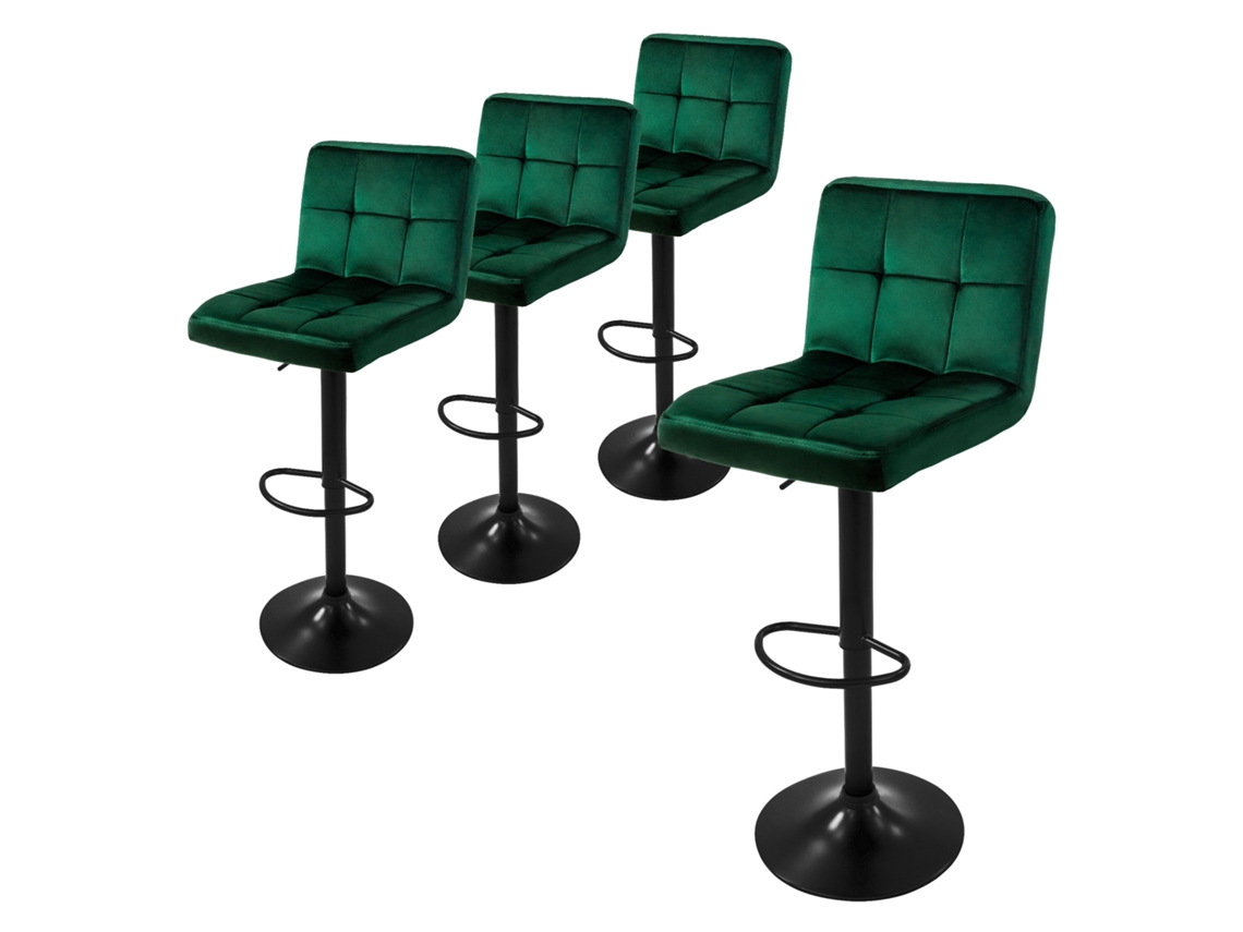 Conjunto de 4X Bancos de Bar em Veludo Verde Cadeira Giratória 360 com Apoio para Os Pés ML-DESIGN