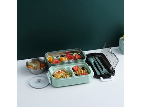 Fiambrera Bento a prueba de fugas para adultos -Verde-Acero inoxidable (con tazón de sopa y forro interior)-1050ml LUUCOZK