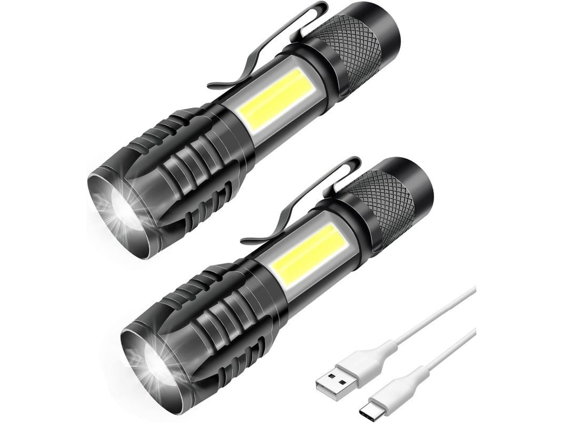 Linterna Led Recargable (paquete De 2), Potente, Profesional, 3 Modos, Zoom, Ipx6
