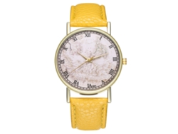 Reloj De Pulsera Unisex De Cuarzo, Sencillo Y Moderno, Con Correa De Piel Sintética Amarilla.