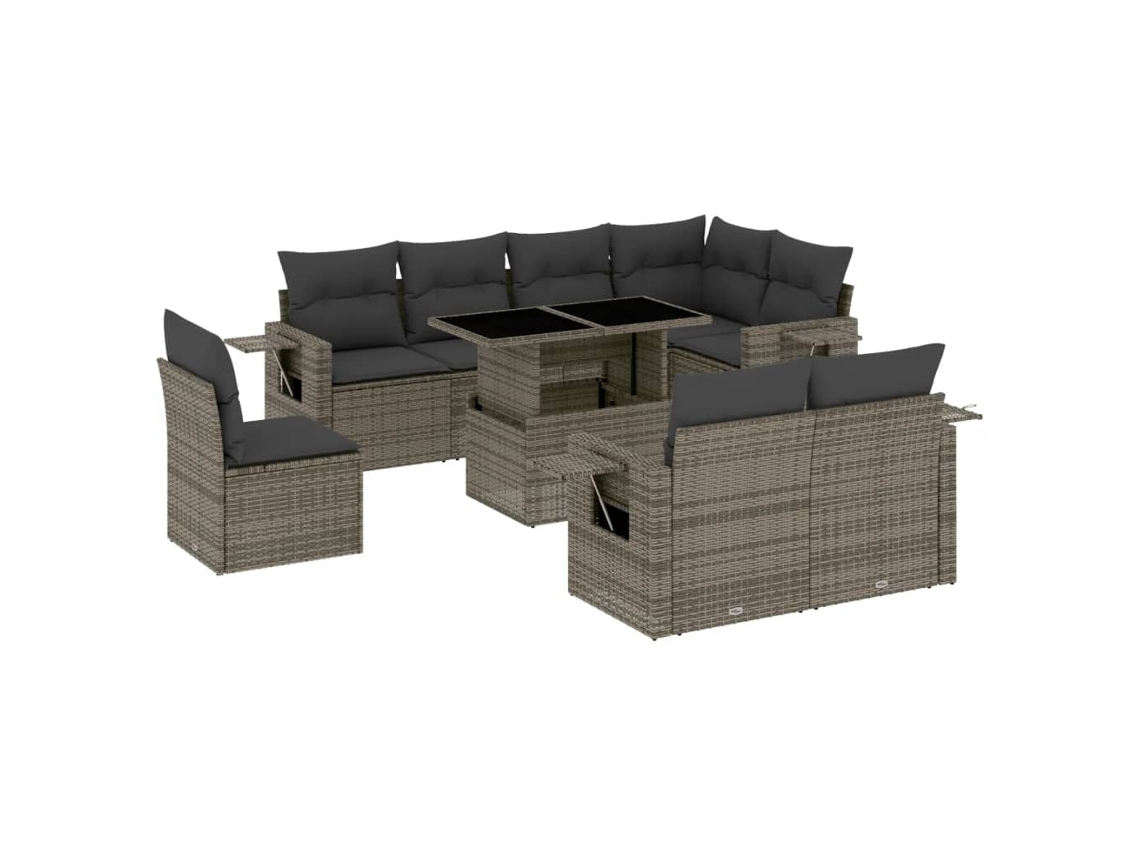 Maison Exclusive - Set De Muebles De Jardín 9 Pzas Y Cojines Ratán Sintético Gris