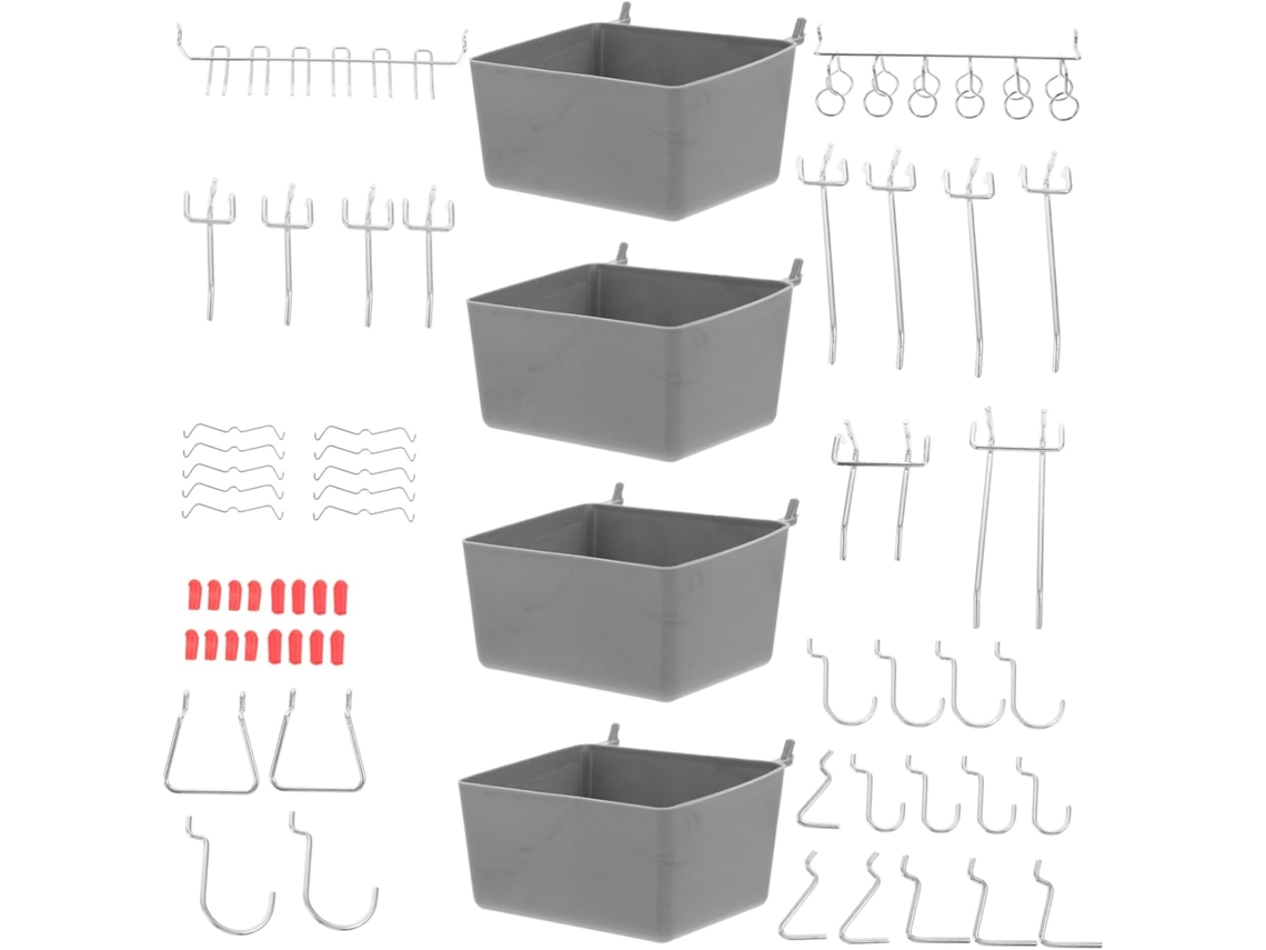 Kit De Accesorios Para Panel Perforado De 114 Piezas Con Ganchos Y Contenedores De Almacenamiento Para Garaje Y Taller.