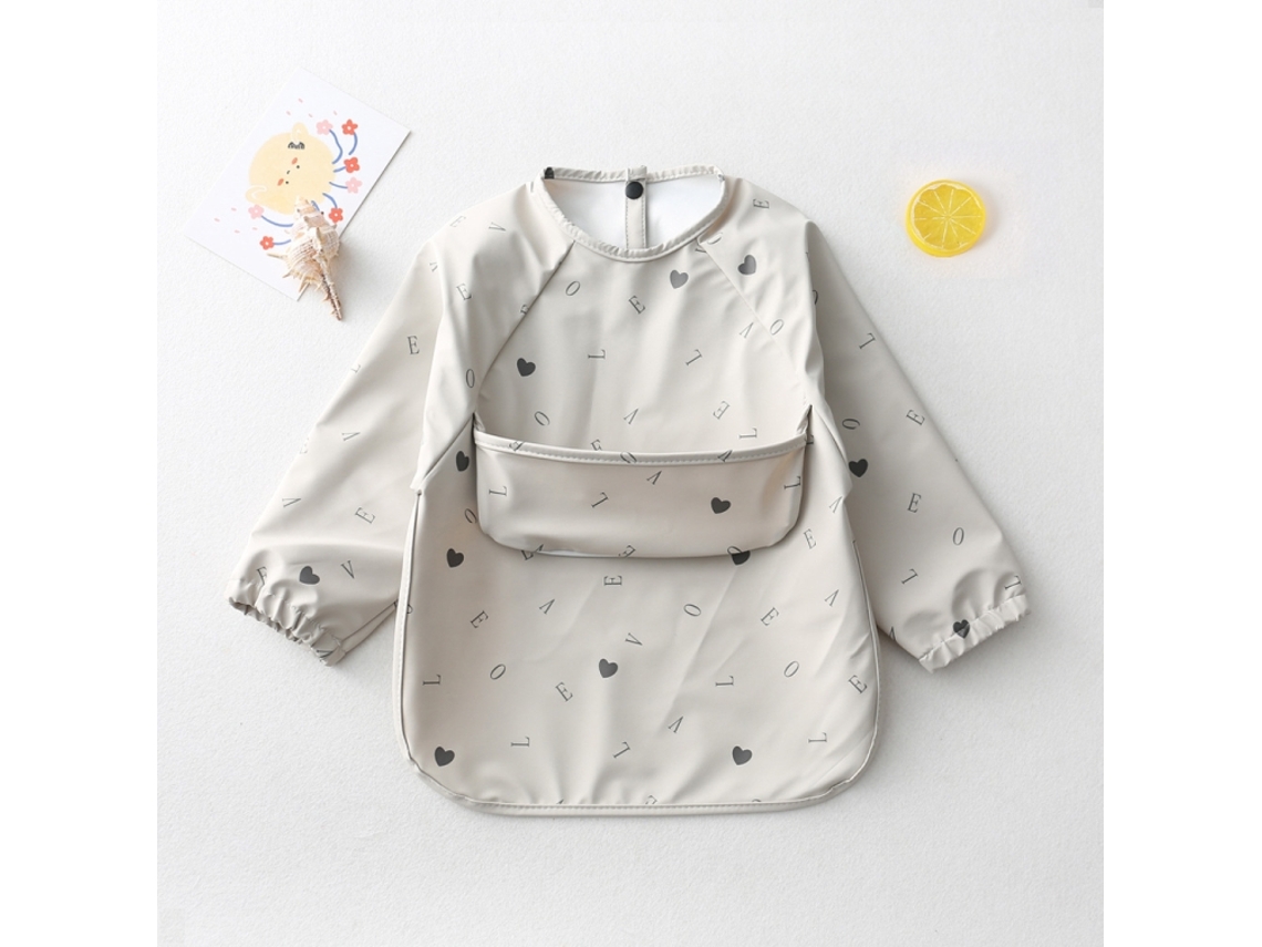 Babador De Pu Macio Para Bebê De Manga Comprida À Prova D'água Lavável E Fácil De Limpar Bata Com Bolso, Tamanho: S Letras Cinza