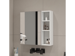Armario Espejo De Pared 55x56 Cm - Almacenamiento Dividido, Espejo Hd - Blanco/transparente