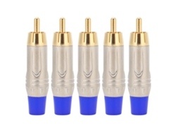 5 Conectores De Audio Rca Macho Chapados En Oro Con Carcasa De Aleación De Zinc Azul Para Diferentes Aplicações E Usos