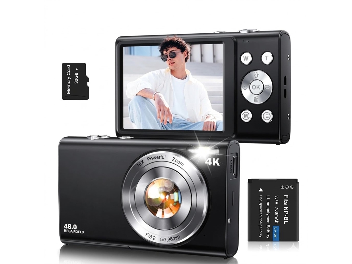 Cámara Digital 4k Ultra Hd 48mp Enfoque Automático Pantalla Ips 2.8" Regalo Para Niños Niñas Estudiantes (negro)