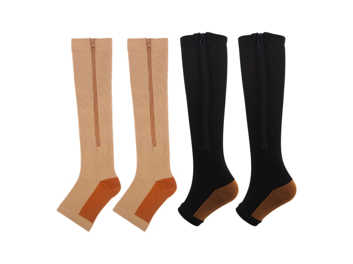 Calcetines Deportivos De Compresión Con Cremallera, Calcetines Largos Para Piernas Rectas, 2 Pares, Talla S/m
