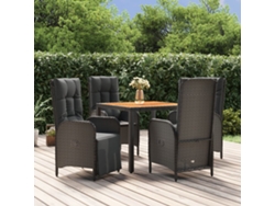 Juego de comedor de jardín de 5 piezas con cojines, mimbre sintético negro, DKD Home Decor