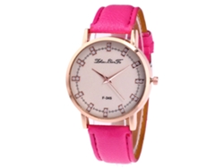 Reloj De Pulsera Analógico De Cuarzo Redondo Unisex Con Elegante Correa De Cuero Rosa Y Rojo.