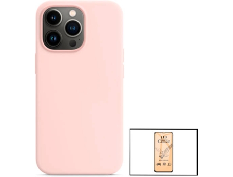 Kit Cristal Templado CeramicGlass Full Cover y Funda Silicona Liquida Apple iPhone 13 Pro PHONECARE Rosa