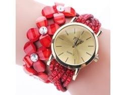 Reloj De Pulsera De Cuarzo Elegante Para Mujer Ccq Con Diamantes De Imitación Florales - Moda (rojo)