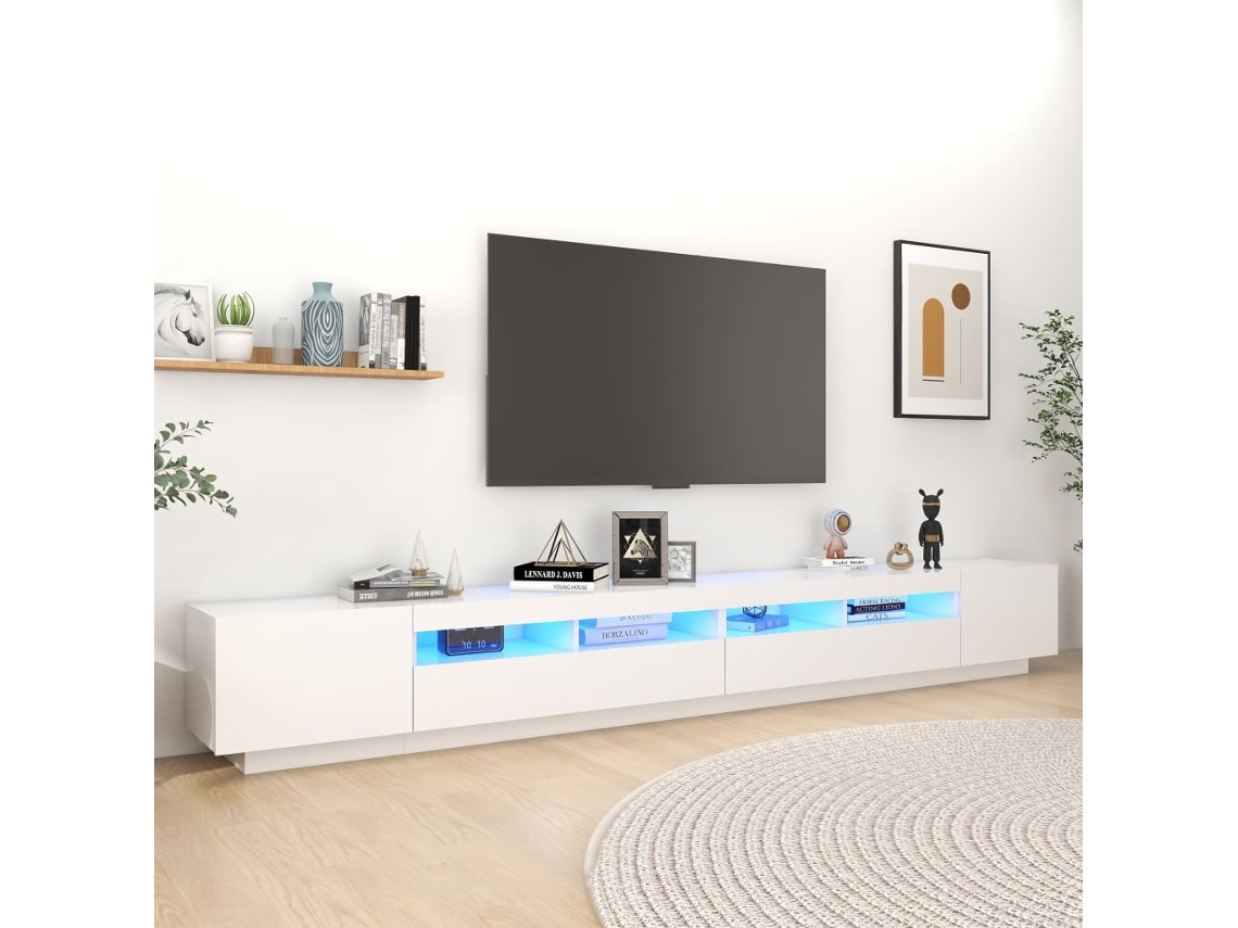 Mueble de TV con luces Led 300x35x40 Cm Blanco
