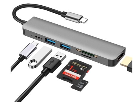 Adaptador multipuerto USB C Hub 6 en 1 Hub USB tipo C con lector de tarjetas 4K Hdmi Sd/Tf Puerto USB 3.0 y USB 2.0 Gris