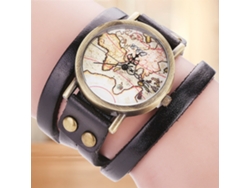 Reloj De Pulsera Unisex Ccq De Aleación Con Correa De Pu Y Movimiento De Cuarzo Negro.