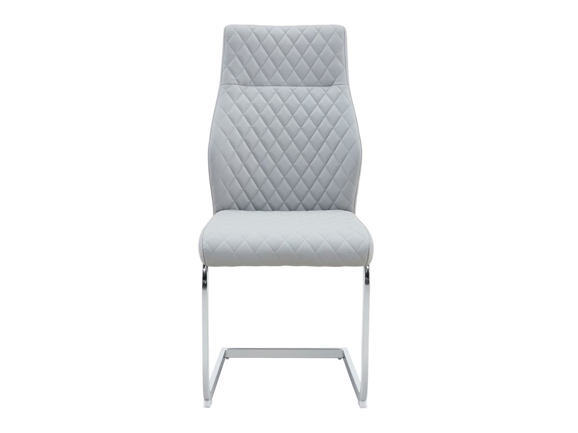 Silla De Comedor 2 Unidades - Respaldo Alto, Asiento Acolchado, Marco Metálico Plateado - Gris Claro