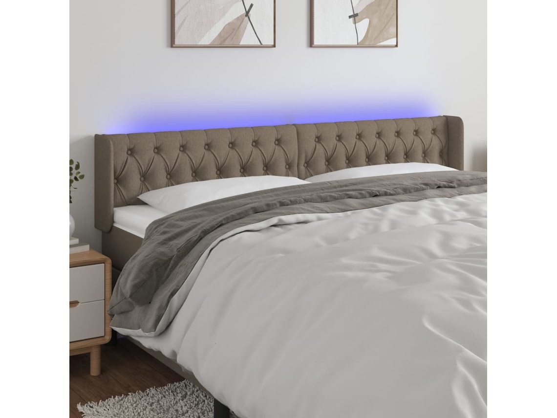 Cabecero Con Led De Tela Gris Taupe 183x16x78/88 Cm