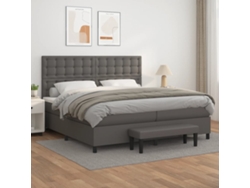 Cama Box Spring Con Colchón Cuero Sintético Gris 200x200 Cm
