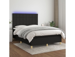 Cama Box Spring Colchón Y Luces Led Tela Negro 140x200 Cm