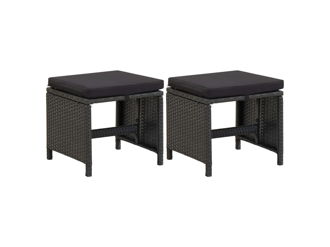 Bancos de jardín con cojines, 2 unidades, mimbre sintético negro, Dkd Home Decor