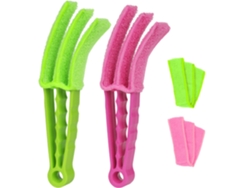 2 Cepillos De Limpieza Persianas Rosa/verde Con Paños De Microfibra