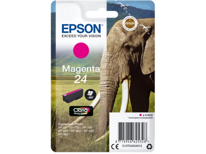 Cartucho de tinta original EPSON, Tinta Claria Photo , 24, Elefante 4,6 ml , Magenta, C13T24234012, T2423