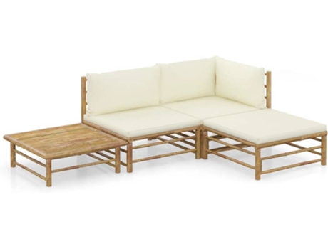 Conjunto 4 de muebles de jardín VIDAXL bambú y cojines blanco crema