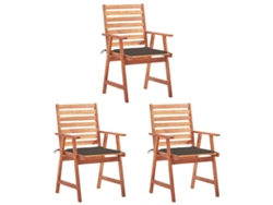 Sillas de comedor de jardín de 3 piezas DKD Home Decor con cojines de acacia maciza